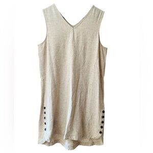 DKR & CO Cream Linen Blend Loose Summer V Neck Dress
